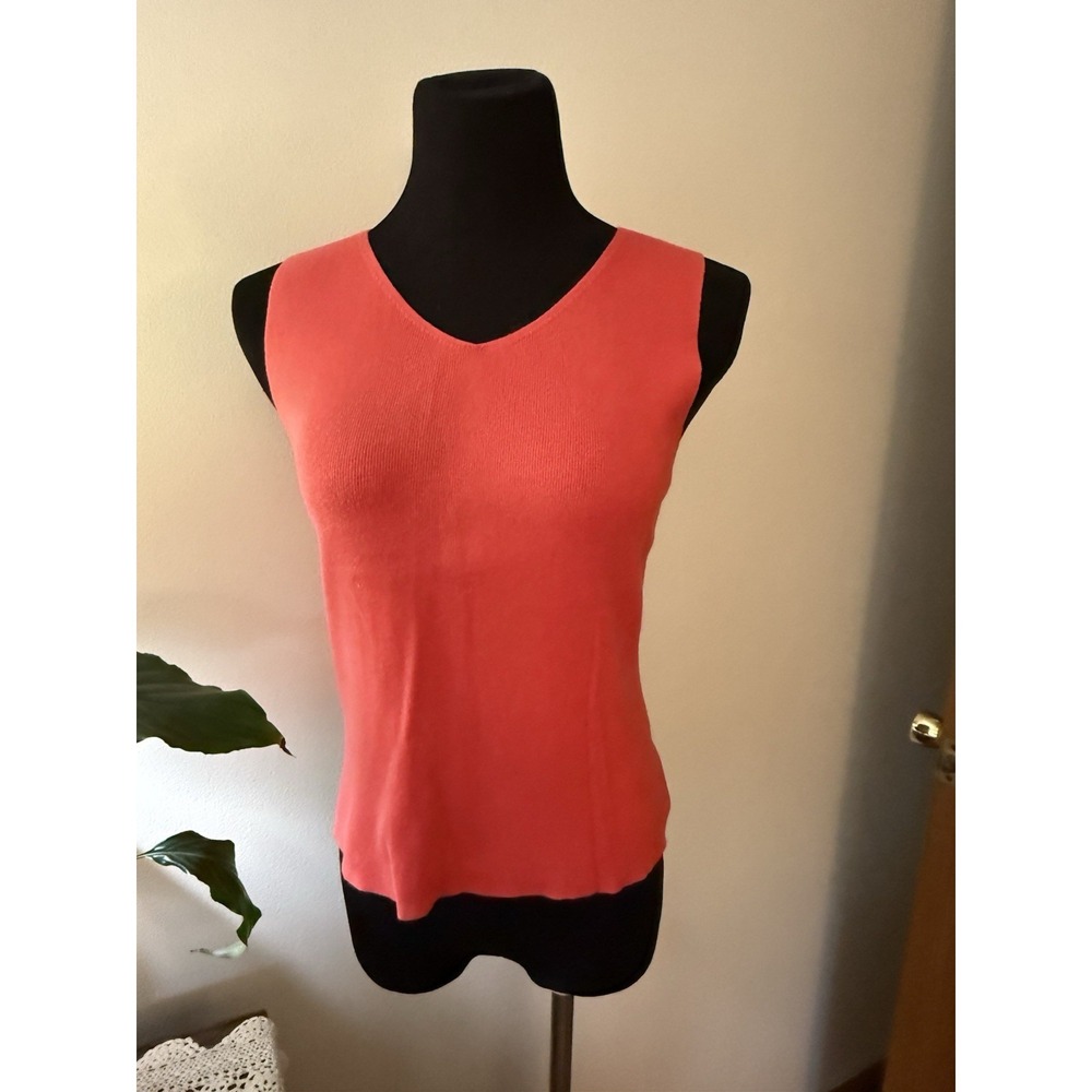 Josephine Chaus 100% cotton PM v-neck knit coral top
